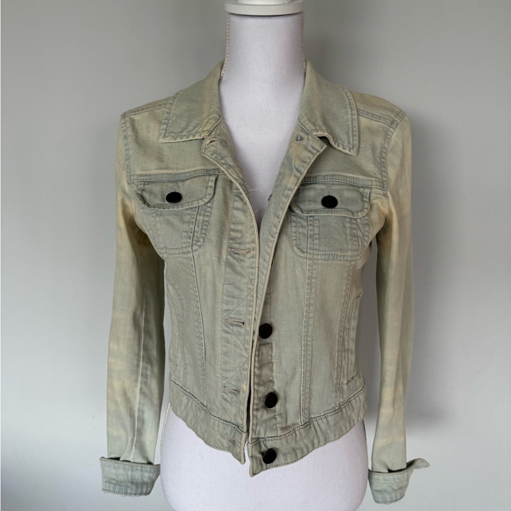 Acid Wash Denim Jacket | Long Crop Length | Size S | EUC